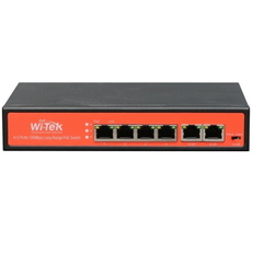 Comutator PoE de birou cu rază lungă de acțiune Wi-Tek WI-PS205 Switch 4PoE+ Transmite puterea și semnalul la 250m